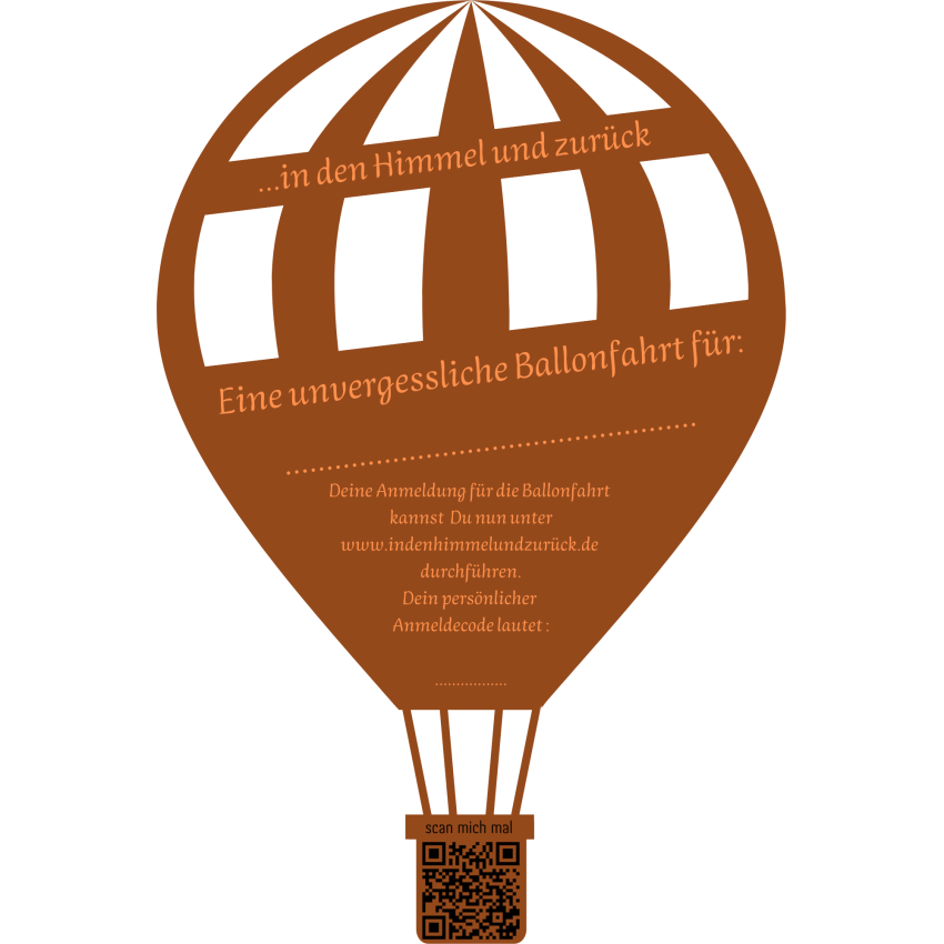 Ballonfahrkarte Nostalgia-privatim Hier kauft man eine Ballonfahrkarte je Person für ein unvergessliches Erlebnis - mit unserem Piloten "in den Himmel und zurück" (auch als tolles Geschenk geeignet). Mit dieser Ballonfahrkarte kann man sich dann später einen Termin buchen.