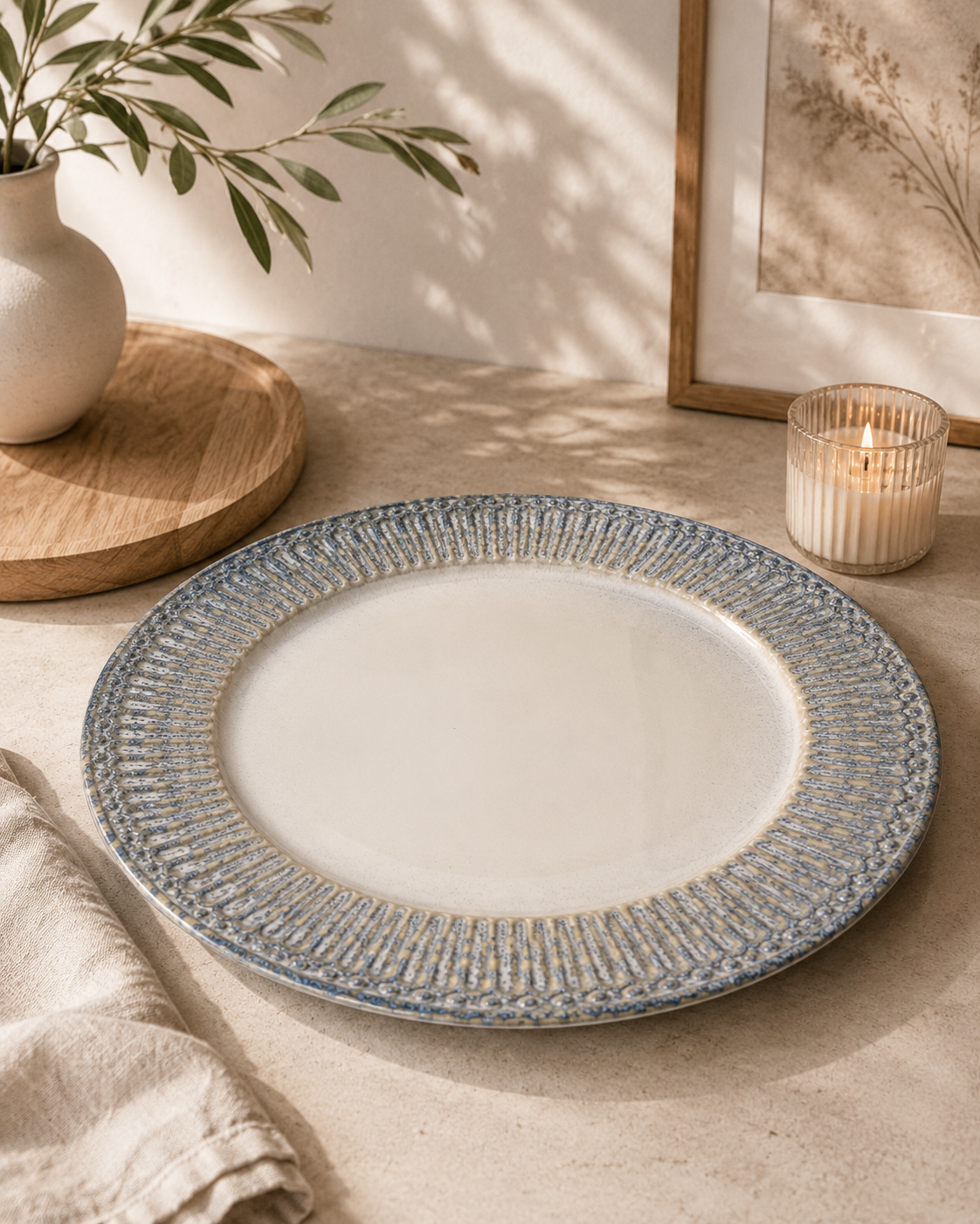 Nostalgia privatim Teller Keramik Ripple blue